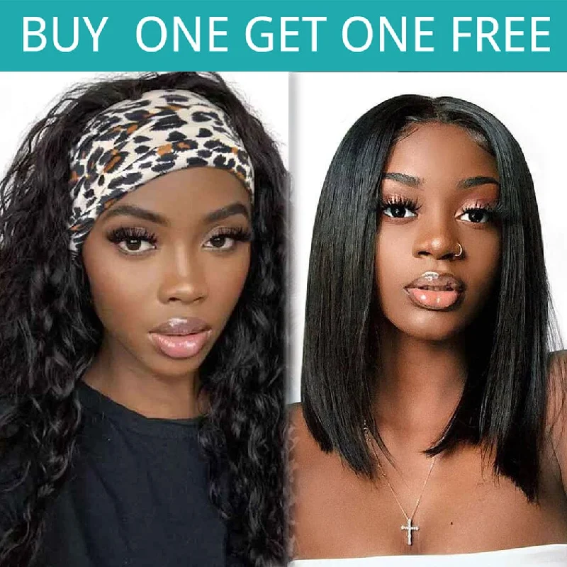 Buy One Get One Free Headband Water Wave Wigs and Bob 13x4 Lace Front Wigs