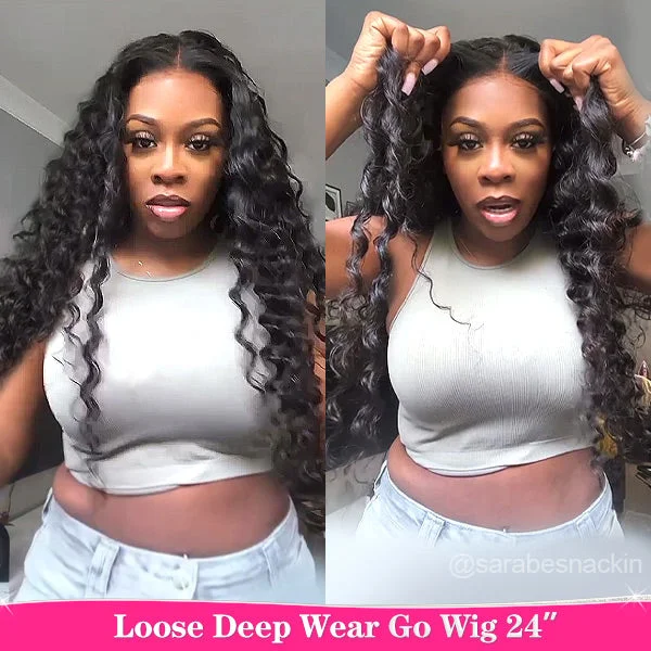 Sara Same Loose Deep Wave Glueless Wear Go Wigs 9x6 Pre-cut Lace Wigs 180% Density Glueless Human Hair Wigs