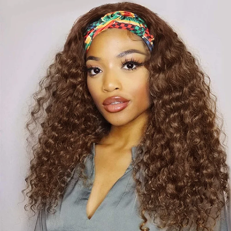 Cranberry #4 Deep Wave Color  Glueless Wig Brazilian Virgin Hair Headband Human Hair Wig 180% Density