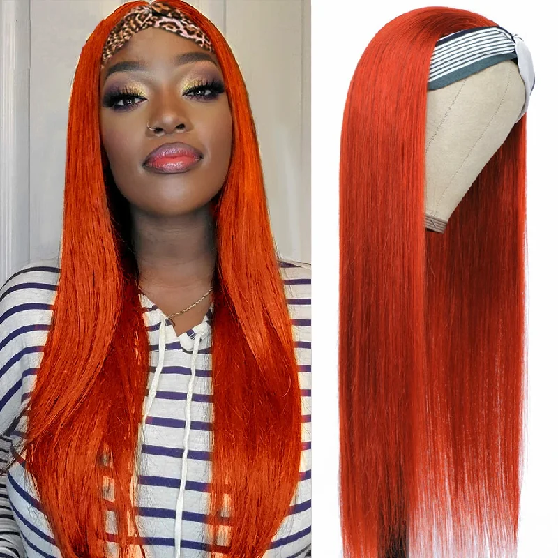 Cranberry Headband Wig 180% Density Color Orange Silky Straight virgin Hair Wig