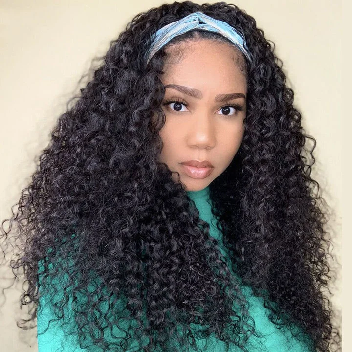 Glueless Brazilian Deep Wave Headband Human Hair Wigs Non Lace Front Wig For Women( GET FREE TRENDY HEADBAND)