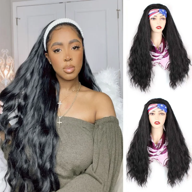 24inch Headband Wig Kinky Curly Synthetic Hair Wig None Lace Front Synthetic Hair Wig for Black Women Loose Wave Machine Made Wigs