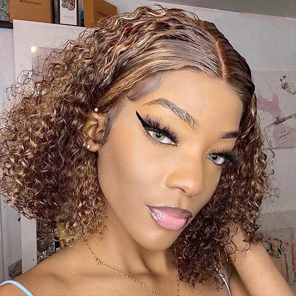 4/27 Highlight Water Wave Glueless Wear Go Wigs Pre-Cut HD Lace Wigs Short Hair