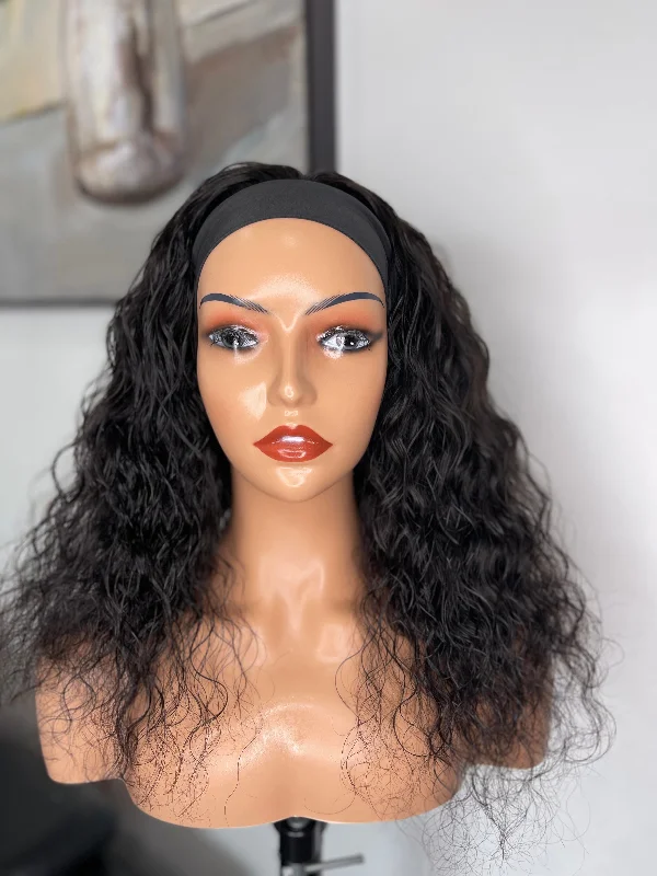 Natural Wave Headband Wig 100% Human Hair Wig 180% Density Glueless Natural Black