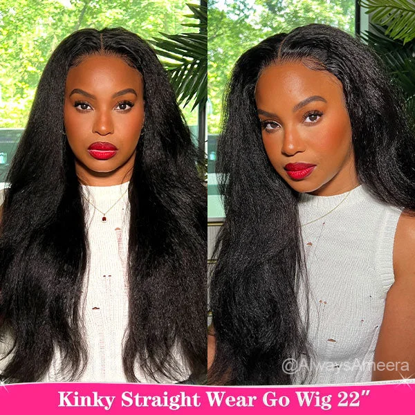 AlwaysAmeera Same Kinky Straight Pre-cut HD Lace Wear Go Glueless Wigs 9x6 Lace Human Hair Wigs