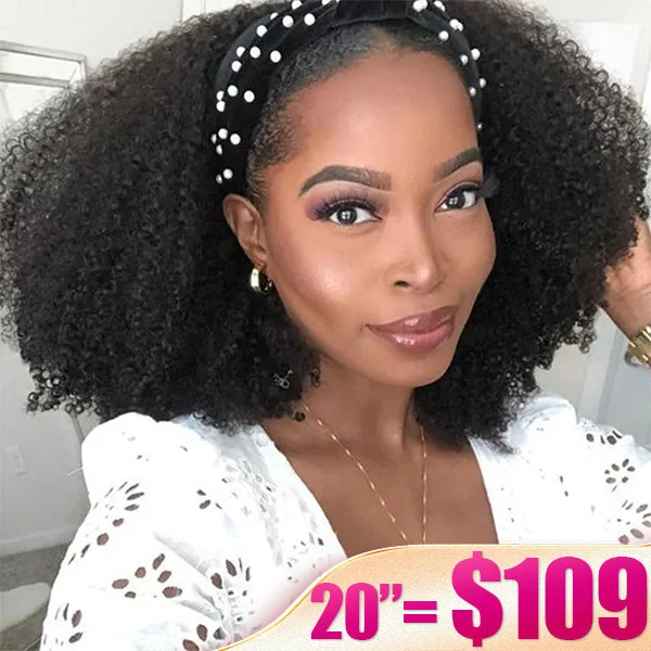 Reshine Hair Afro Curly Headband Wigs Natural Coily Curly Headband Wig 180% Full