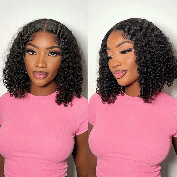 Short Bob Wear And Go Wigs Kinky Curly Hair Glueless Human Hair Wigs Pre-Cut 4x6 Lace Wig