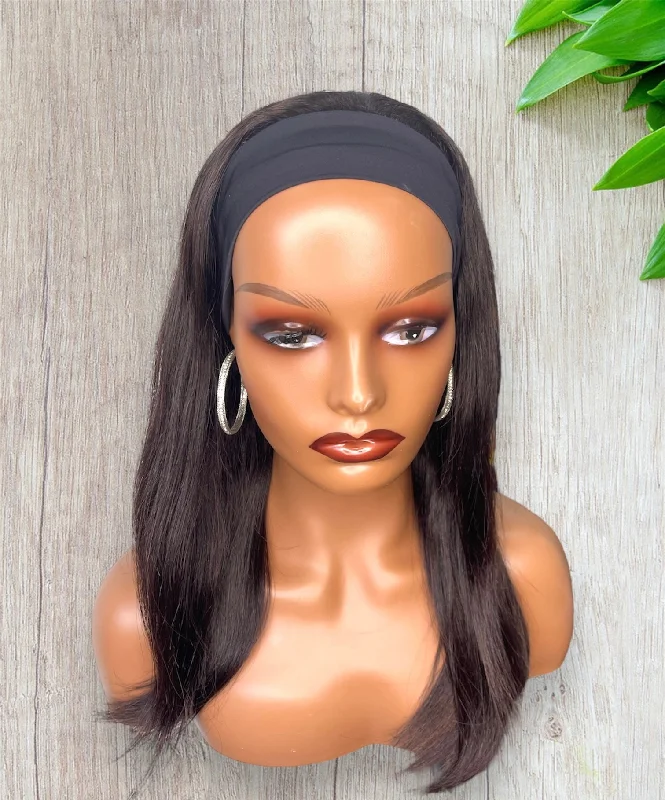 Straight Headband Wig 100% Human Hair Wig 180% Density Glueless Natural Black