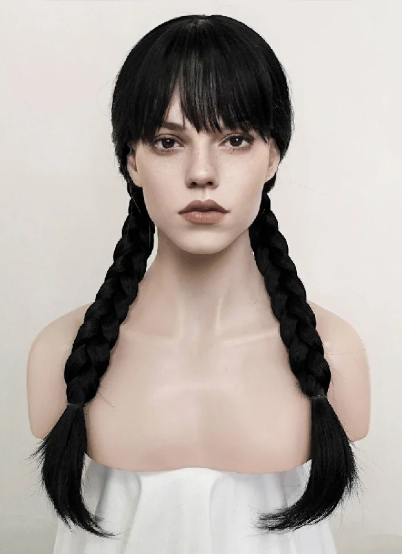 Wednesday Addams Jet Black Synthetic Wig TBZ871A