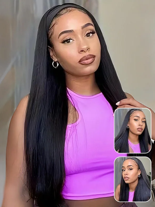 Wavymy Straight Headband Wig Virgin Human Hair Straight Scarf Wigs Real Hairline No Glue Wigs