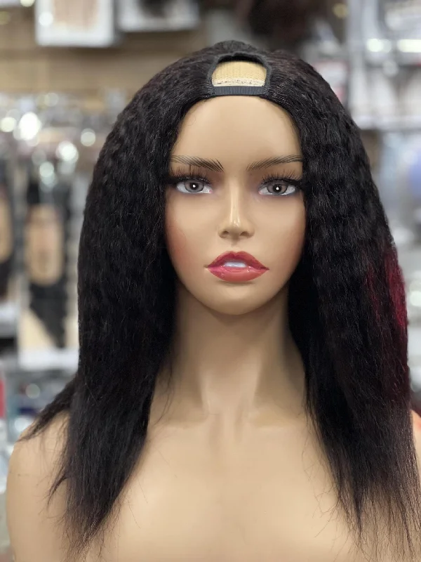 SS U-Part Kinky Straight Human Hair Wig