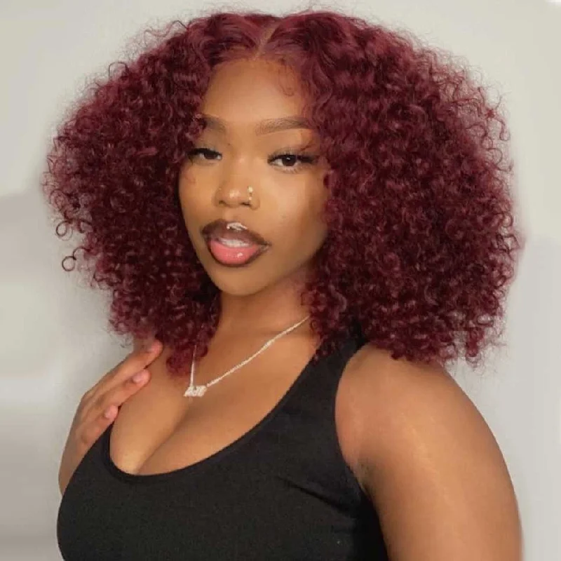 Tuneful Glueless Short Curly Burgundy Colored Human Hair Bob Wigs