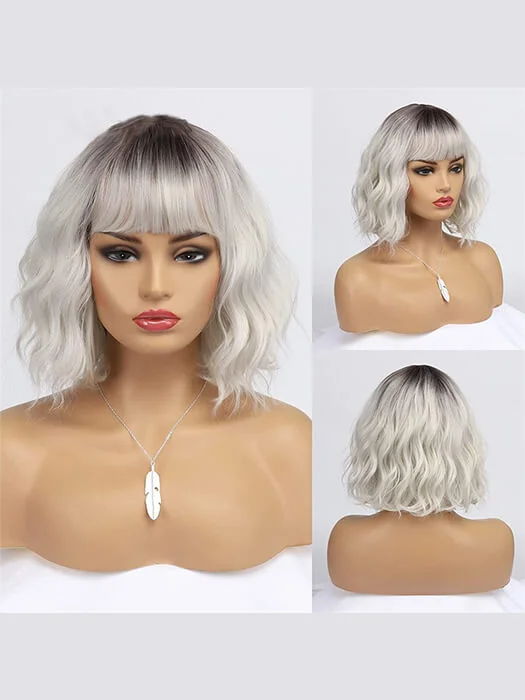 Platinum Gray Rooted With Bangs