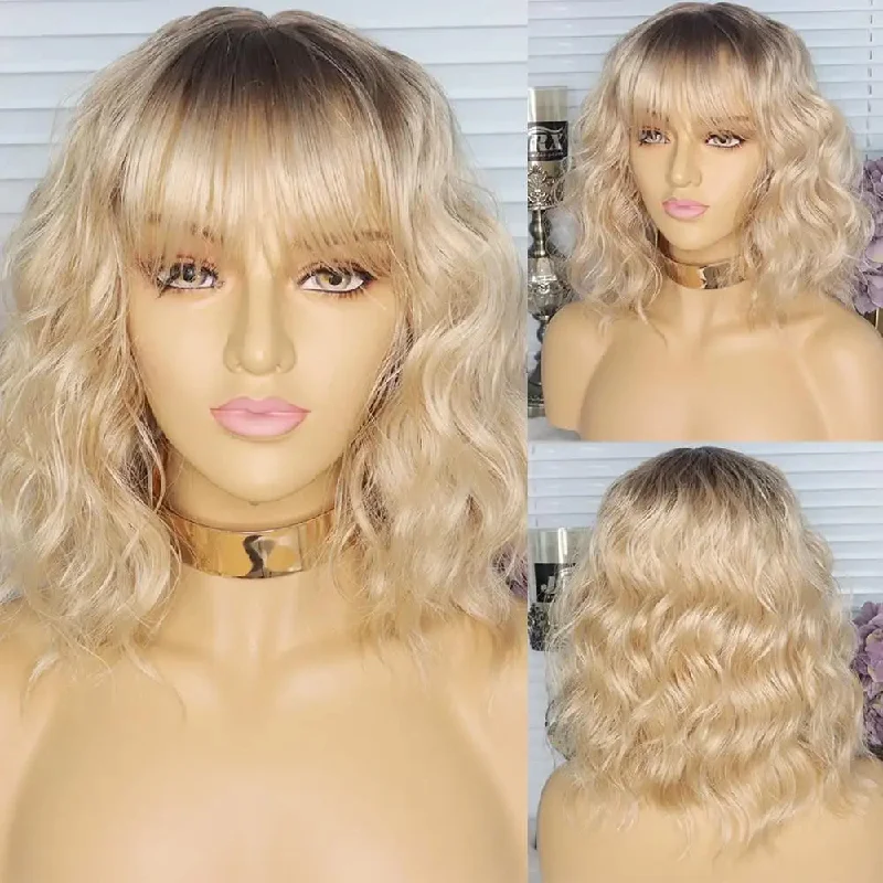 Delila Ombre Blonde Wavy Hair Bob Wig With Bangs