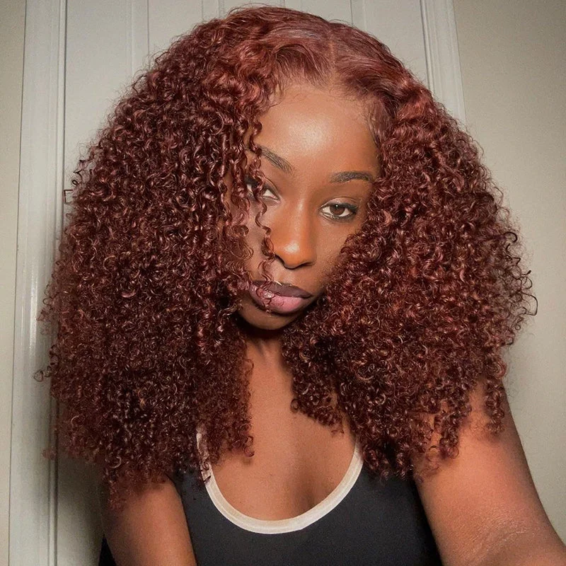 Ishow Reddish Brown Auburn #33 Curly Ready To Wear Glueless Wigs PPB™ Invisible Knots HD Lace Human Hair Wigs