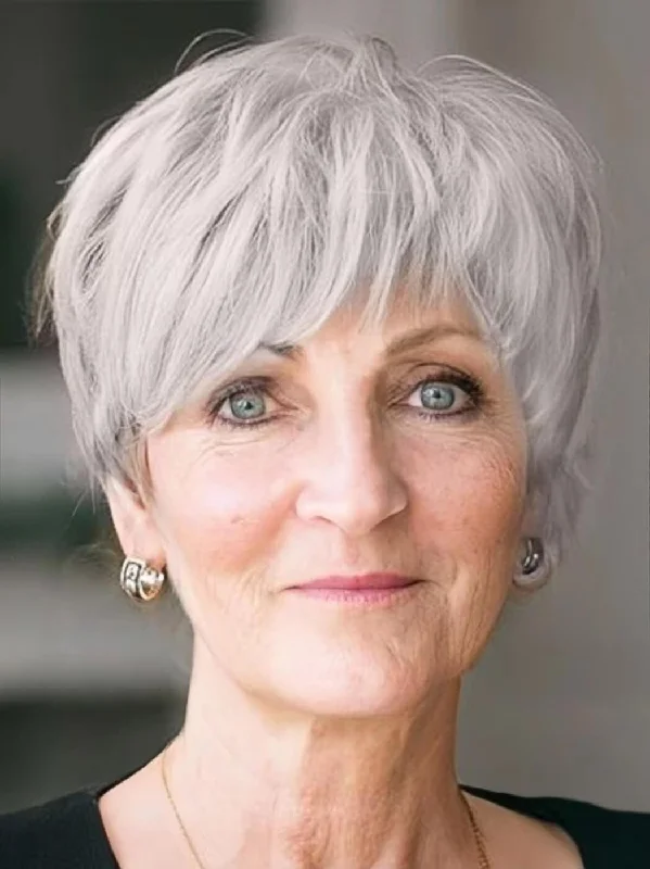 Pixie Layered Wigs Short Gray Synthetic Wigs(Basic Cap) By imwigs®