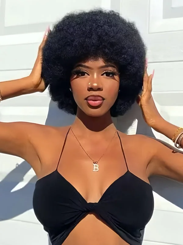 Wavymy Short Afro Kinky Curly Pixie Wig Fluffy Explosion Human Hair Wig