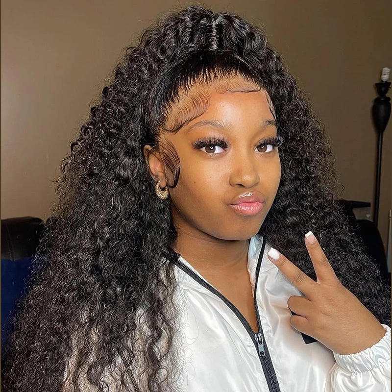 Wavymy kinky Curly Wig Virgin Human Hair Full Lace Wig Pre Plucked Natural Hair Liner