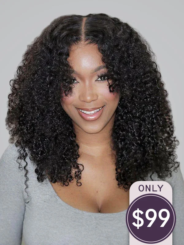 Wavymy M-Cap 9x6 Lace Kinky Curly Wear Go Wigs Pre-bleached Wig 180% Density